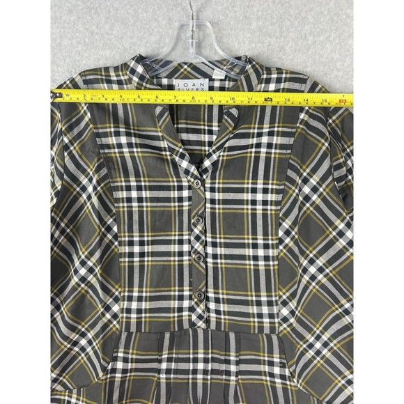 Joan Rivers Blouse Womens 6 Plaid Cottage Core Long Sleeve Peplum Button Casual - Picture 4 of 16
